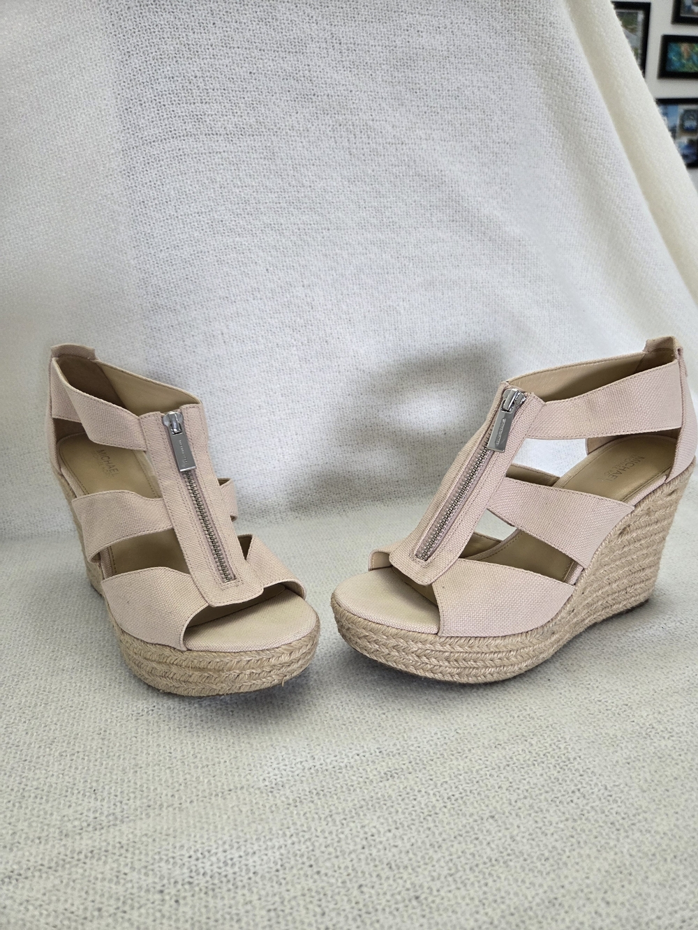 MICHAEL Michael Kors Blush Pink Espadrille Wedge Sandals with Front Zip - Picture 2 of 7